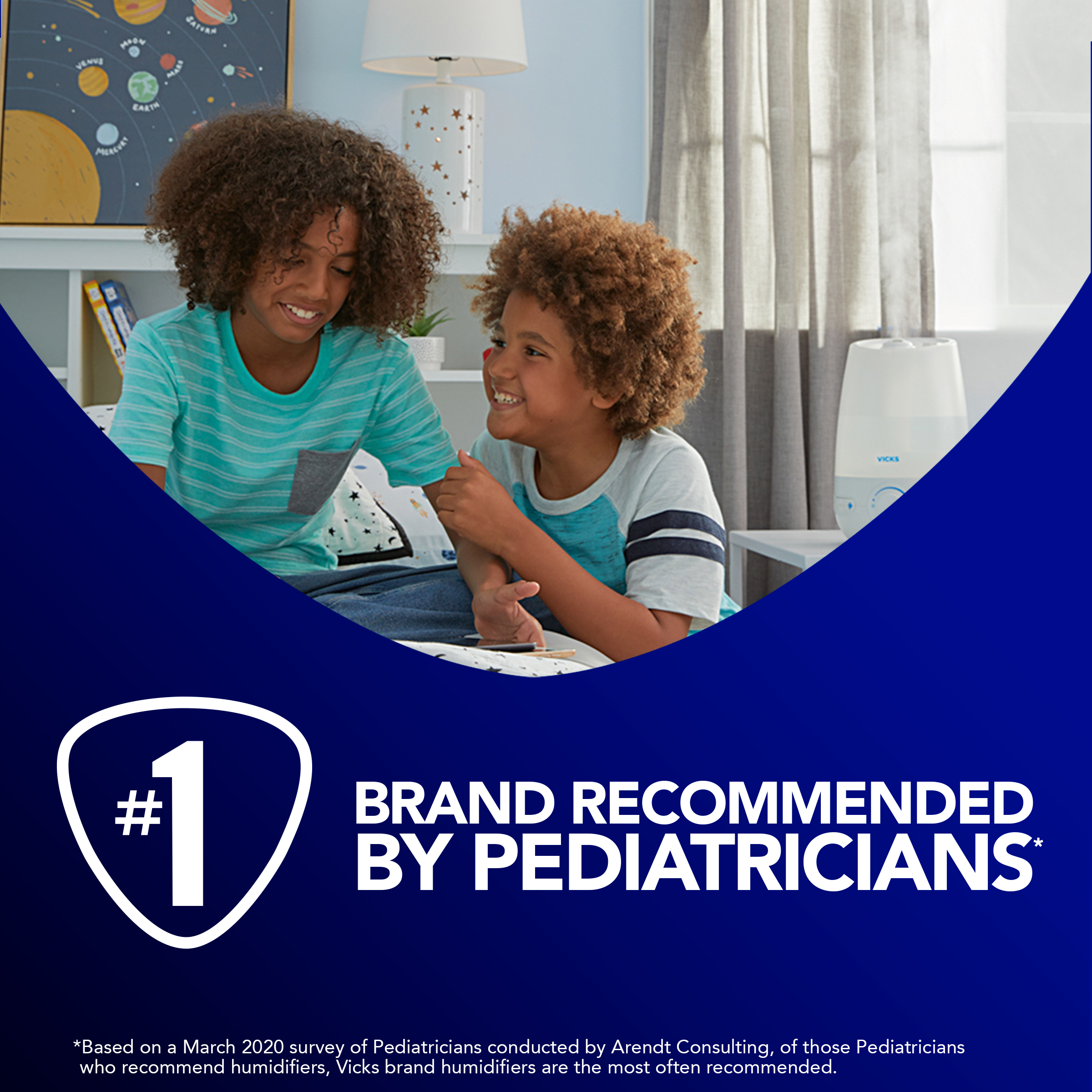 Children enjoying mist released Vicks Filter Free Cool Mist Humidifier, number 1 brand recommended by pediatricians