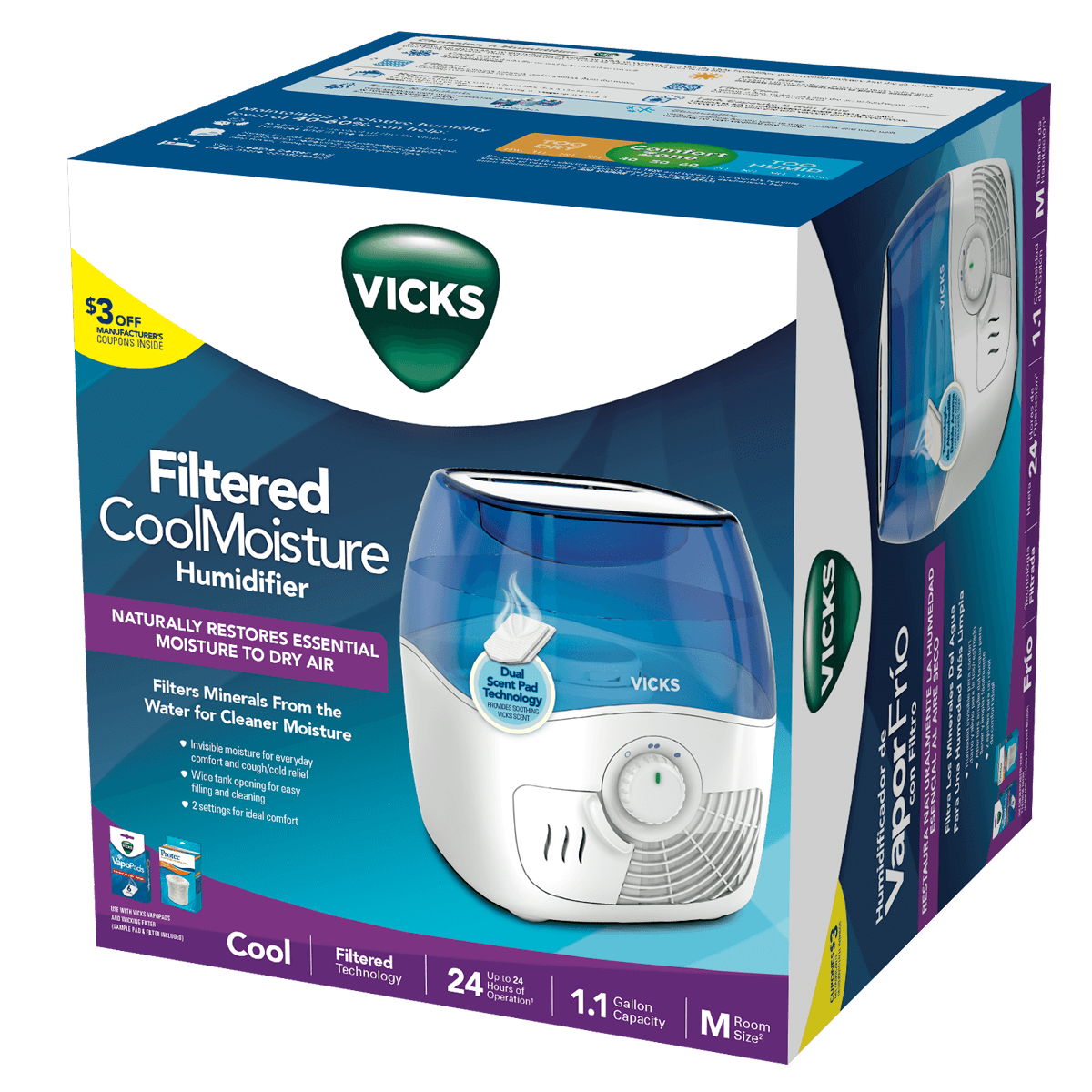 Vicks Filtered Cool Mist Humidifier VEV400 packaging image