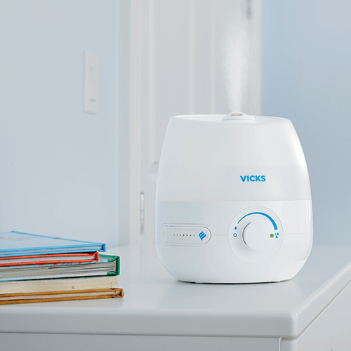 Vicks Cool Mist Mini Humidifier in a bedroom
